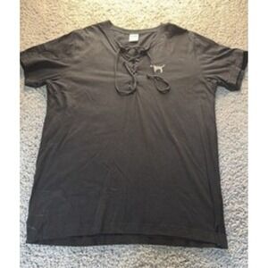 PINK Victoria's Secret Shirt Womens Black Lace Up Dog Tee Size L